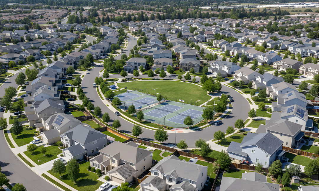 Home with solar panels aerial view